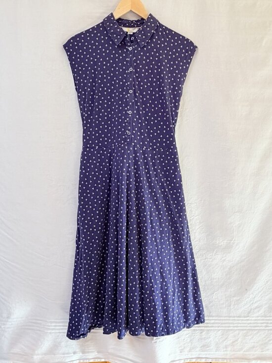Boden Dresses & Skirts - Boden Jersey Shirt Dress Womens 8 R Blue Polka Dots Tie Back Party Summer Vacay